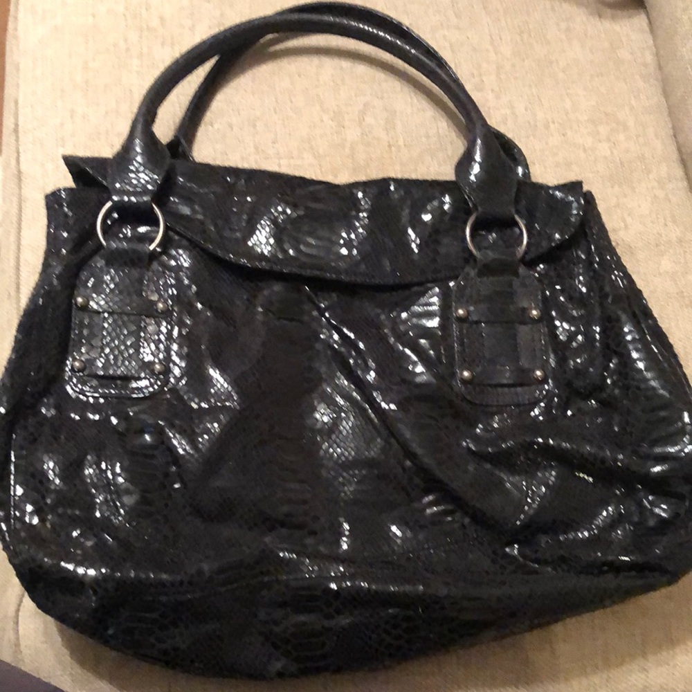 Beverly Feldman snakeskin black hobo
